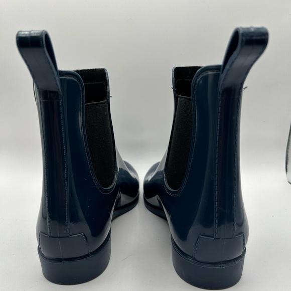 J Crew Rain Boots Chelsea Navy Blue Solid Pull On Rubber Ankle Heeled Waterproof - Picture 4 of 6